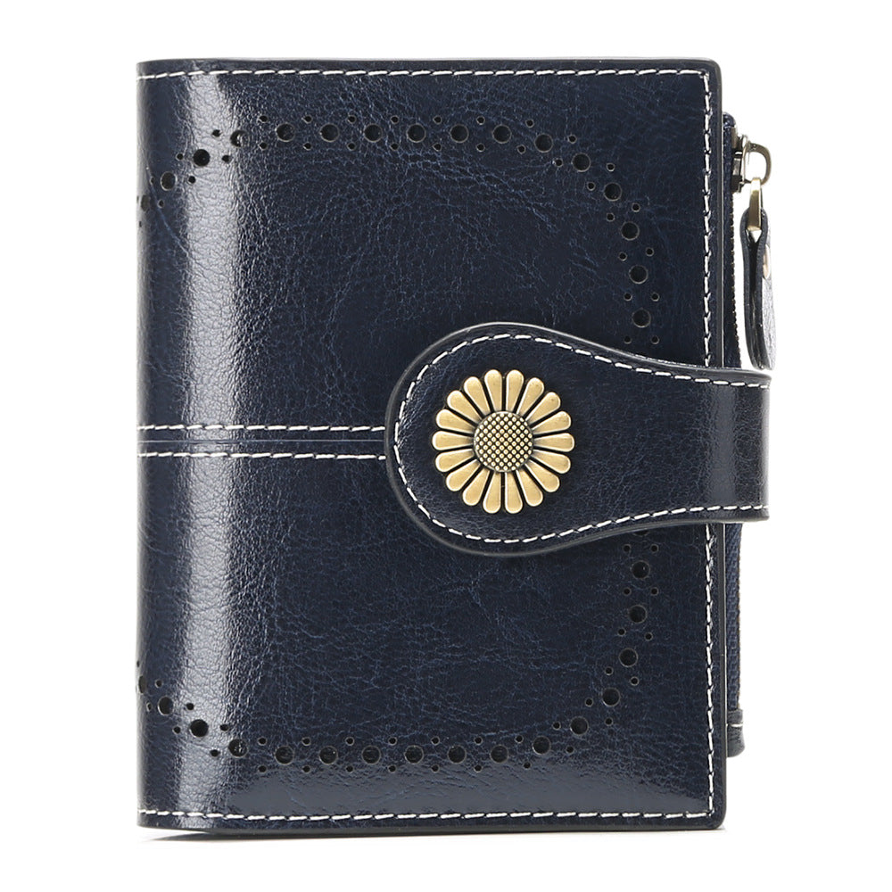 Wallet Women's Short Oil Wax Leather Zipper Card Holder