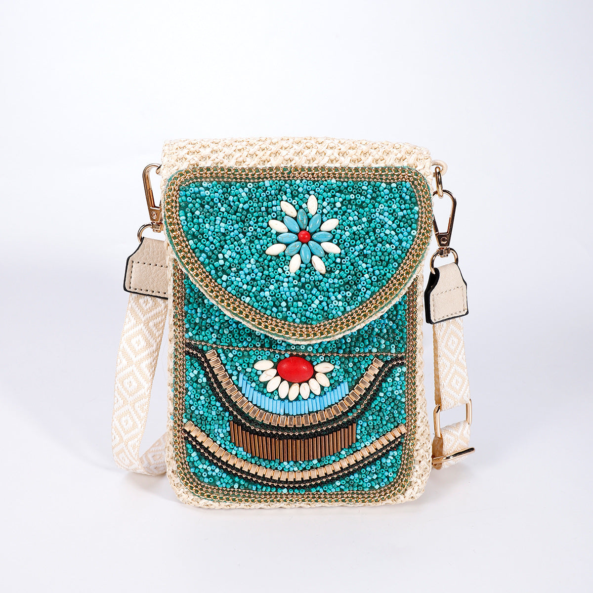 Rice Bead Bag Woven Women's Shoulder