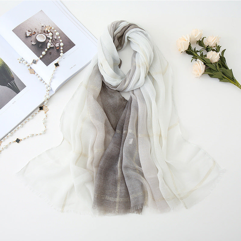 Pastoral Style Scarf Stitching Two-color Gold Thread