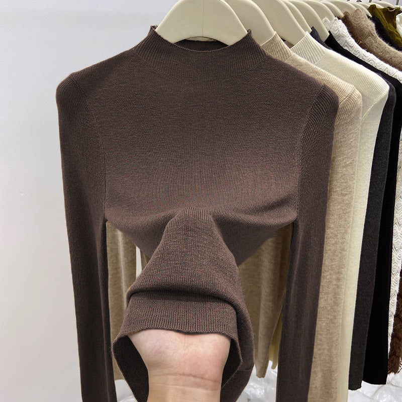 Womens Retro Half-Neck Slimming Knitted Top