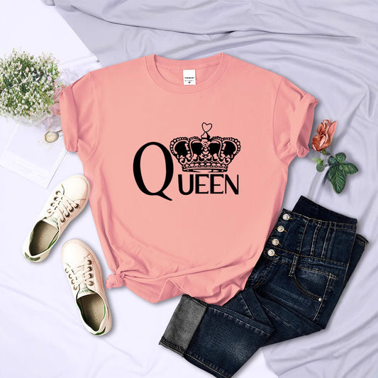 Queen'S Big Crown Printede Dame T-shirts Åndbare Sommer