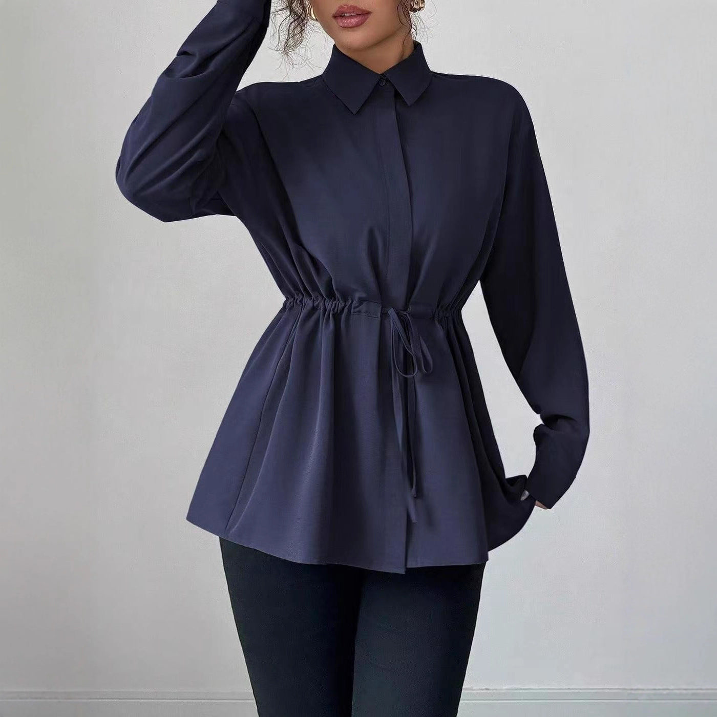 Solid Color Casual Women's Long-sleeved Shirt