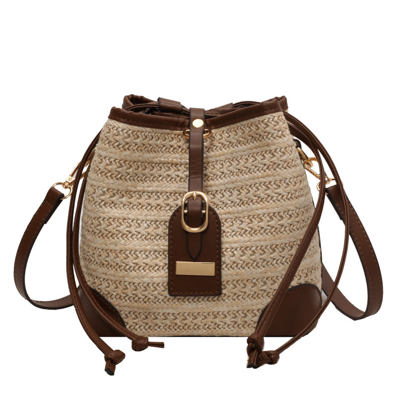 Summer Korean Straw Plaited Pull-belt Simple Beach Weaving Shoulder Messenger Bag