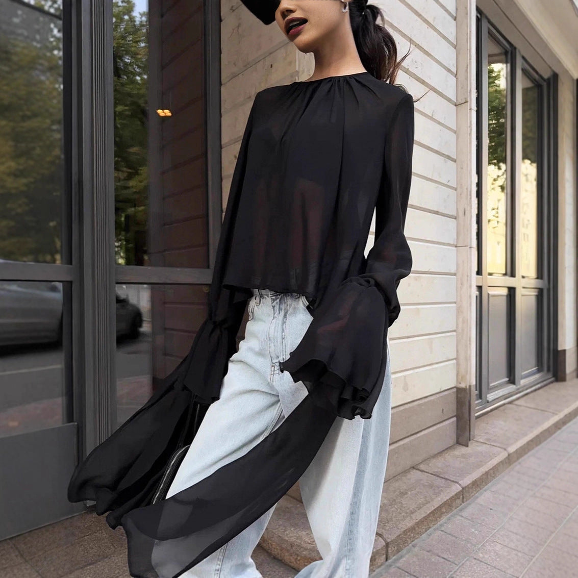 Dark Style Chiffon Top Loose Long Women's Clothing