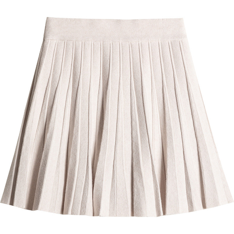 Knitted High Waist Slimming All-matching A- Line Pleated Half-length Wool Pettiskirt