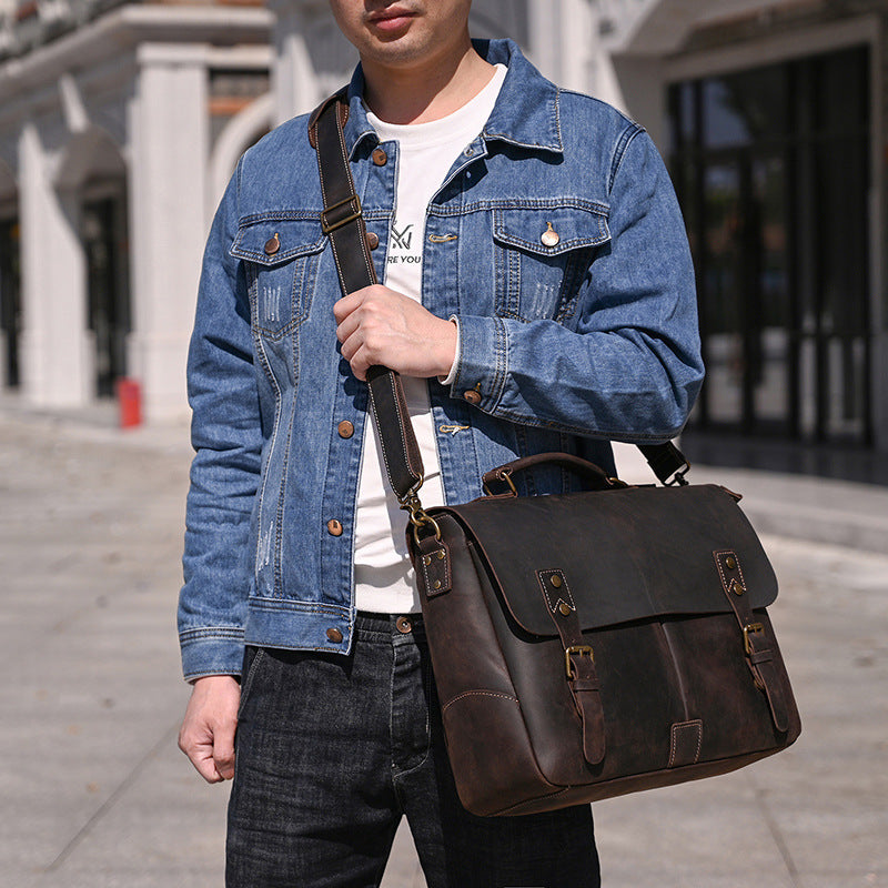 Retro Men's Briefcase Crazy Horse Leather