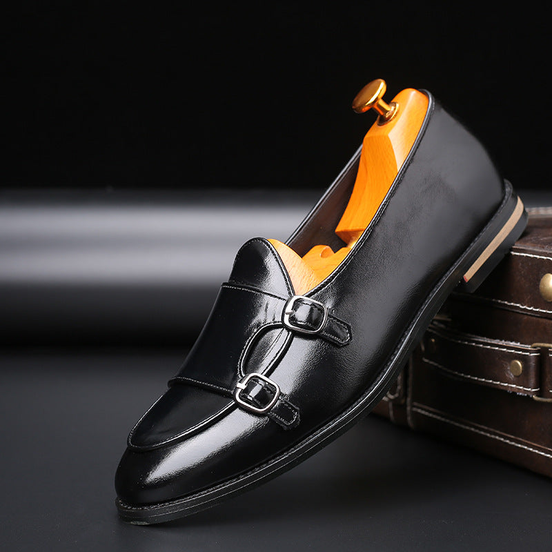 British Pea Shoes Fashion Belt Double Button Small Leather Shoes