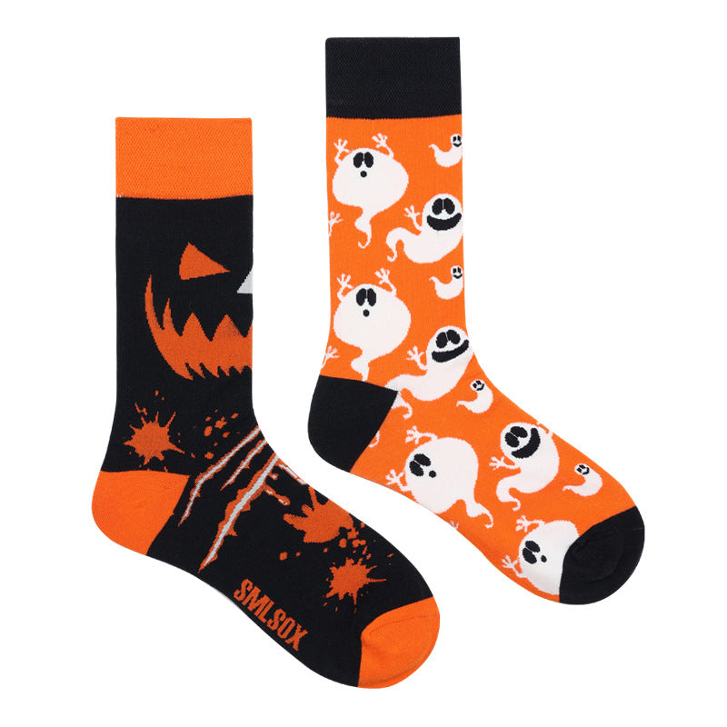 Asymmetrical Color Retro Personality Male And Female Couple Mid-length Cotton Socks