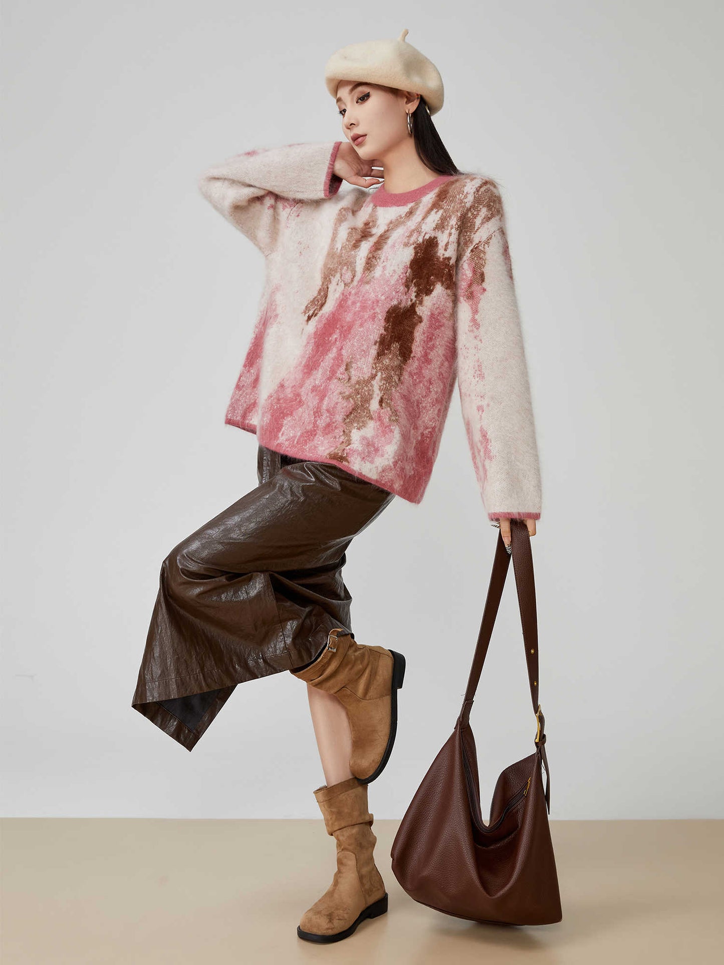 Jacquard Round Neck Pullover Loose Sweater