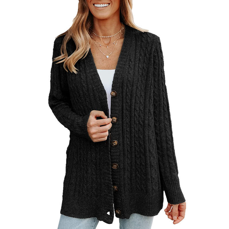 Casual Loose Mid-length Knitted Cardigan Sweater