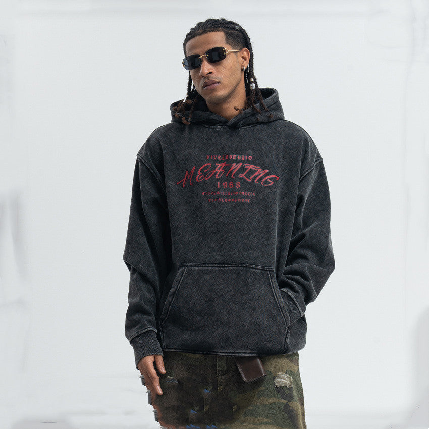 Amerikansk Street Letter Print Vasket Distressed Sweater