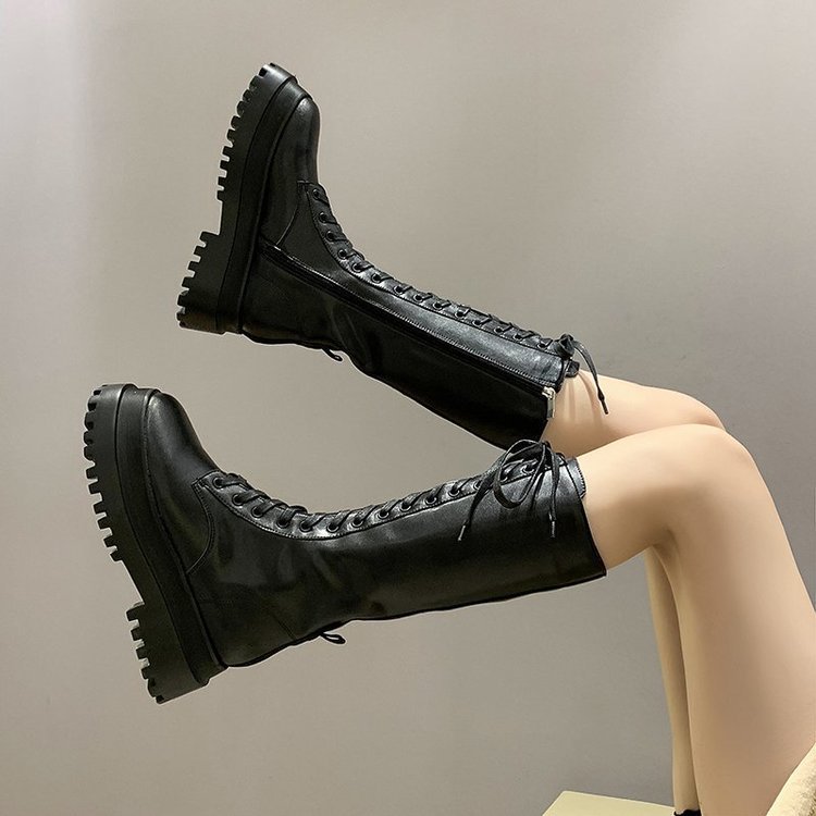 Breathable Platform Lace-up Mid-tube Martin Boots