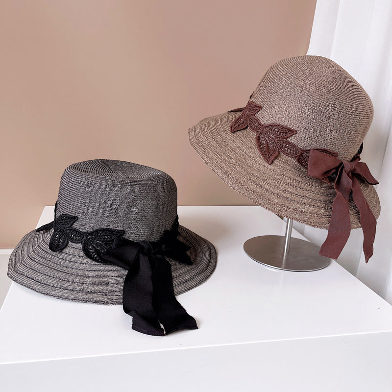 Lace Flower Leaf Ribbon Bowknot Bucket Hat