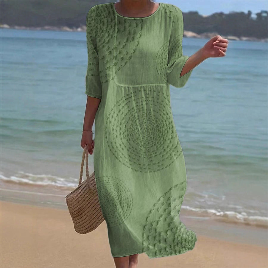 Women's Loose Round Neck Fashion Premium Long Sleeve Printed Dress