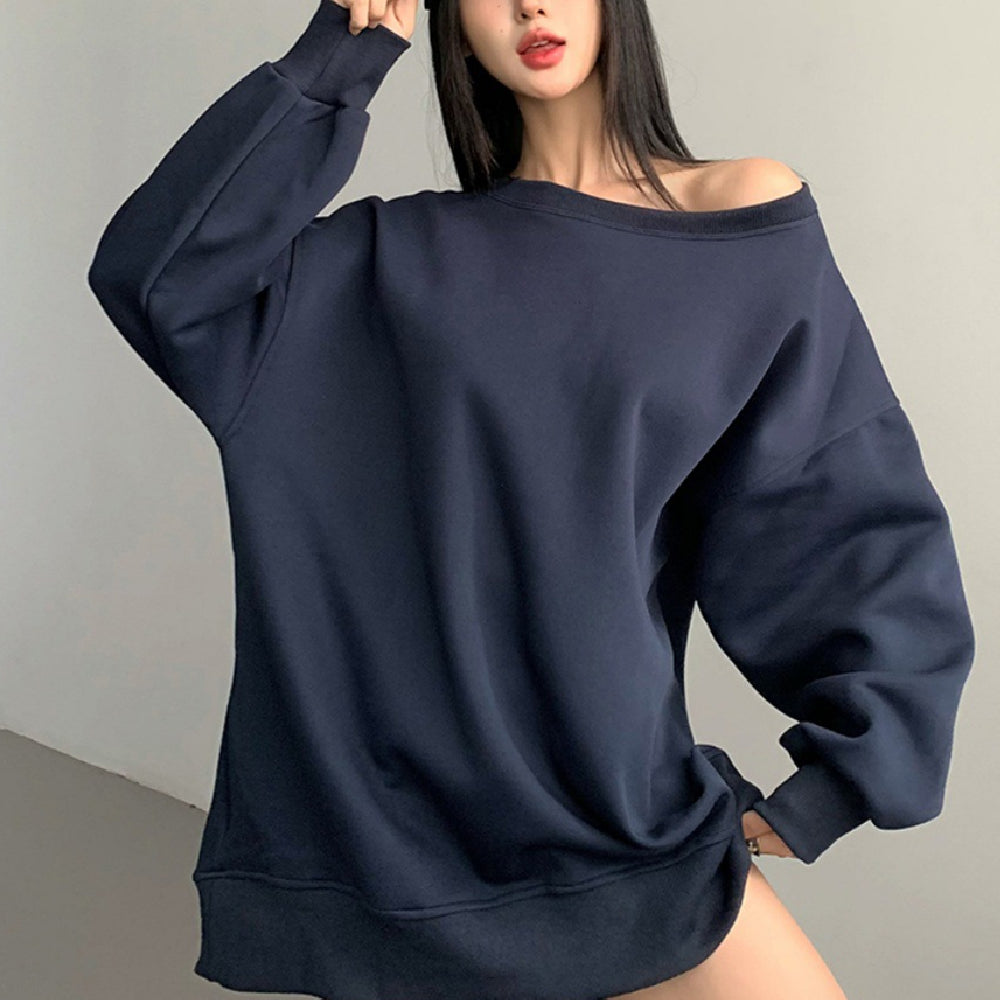 Efterår og Vinter Amerikansk Sweater Kvinder Design Off-shoulder Løs Casual