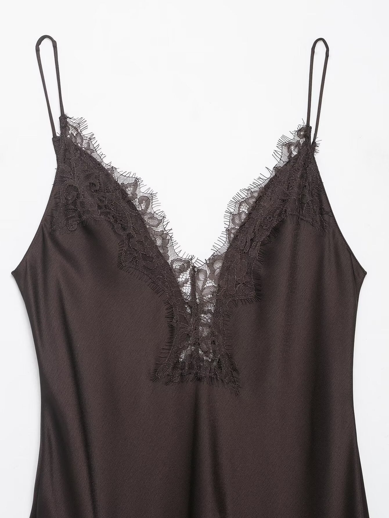 Lace Trimmed Silk Satin Dress