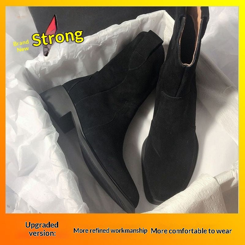 Womens Retro Three-Color Slip-On Ankle Boots