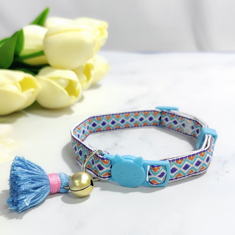 Anti-suffocation Safety Buckle Cat Collar Tassel Bell Adjustable Anchor Chain Rope