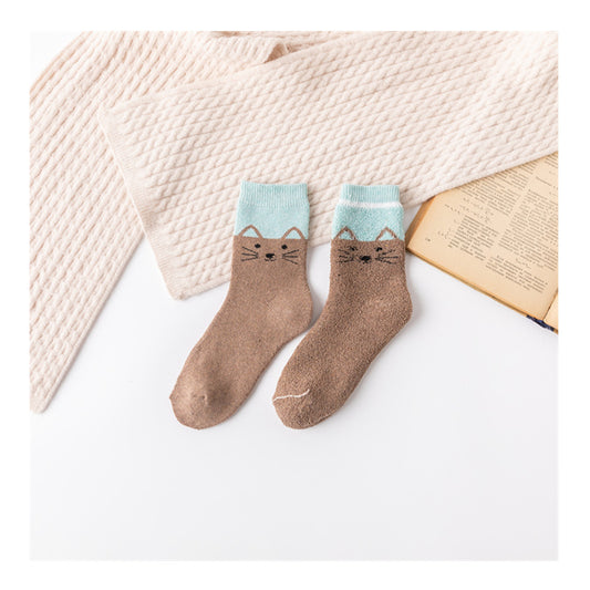 Cartoon Winter Thicken Thermal Cat Terry Women's Mid-calf Length Sock