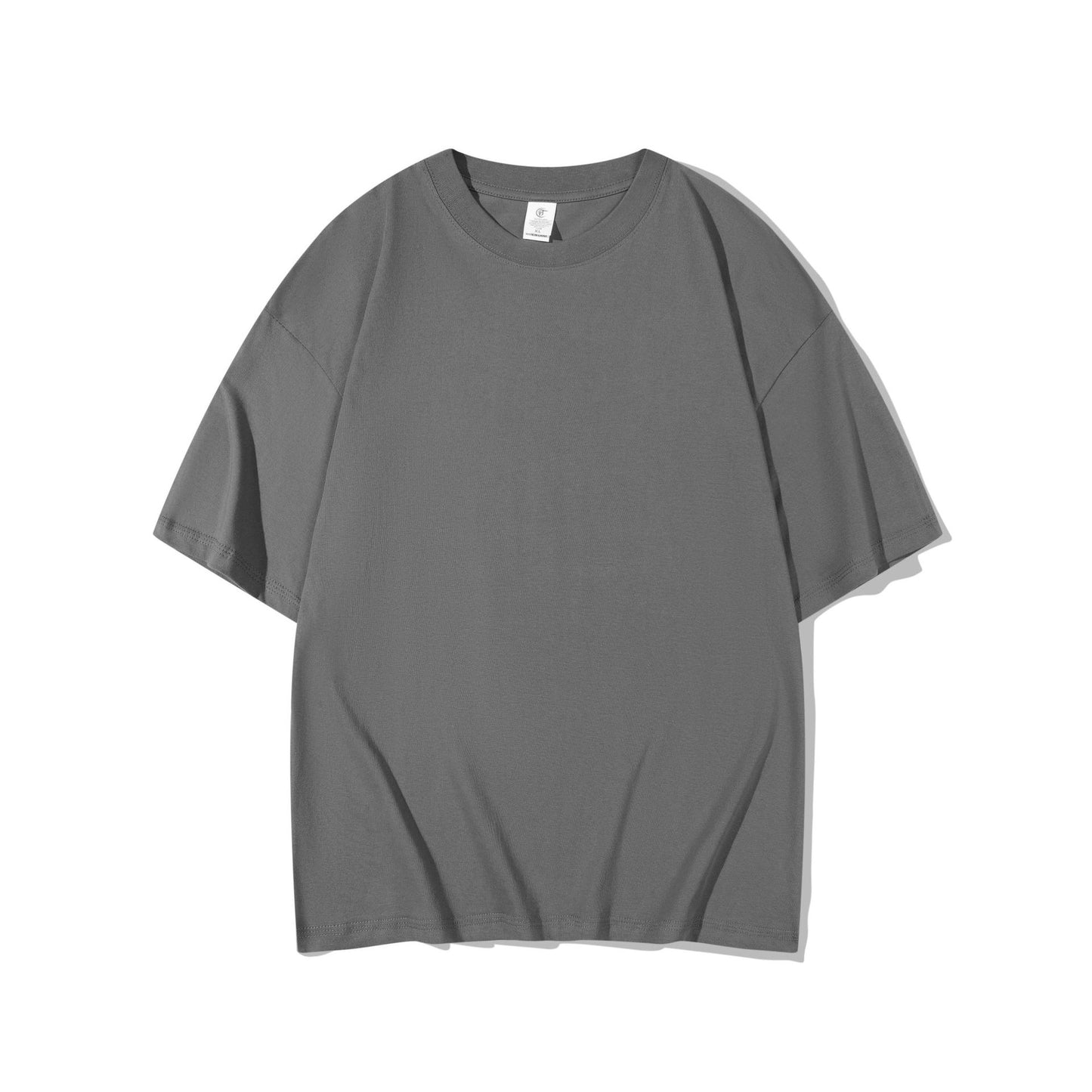 T-shirt i bomuld til mænd, 220g kraftig, ensfarvet, rund hals, korte ærmer