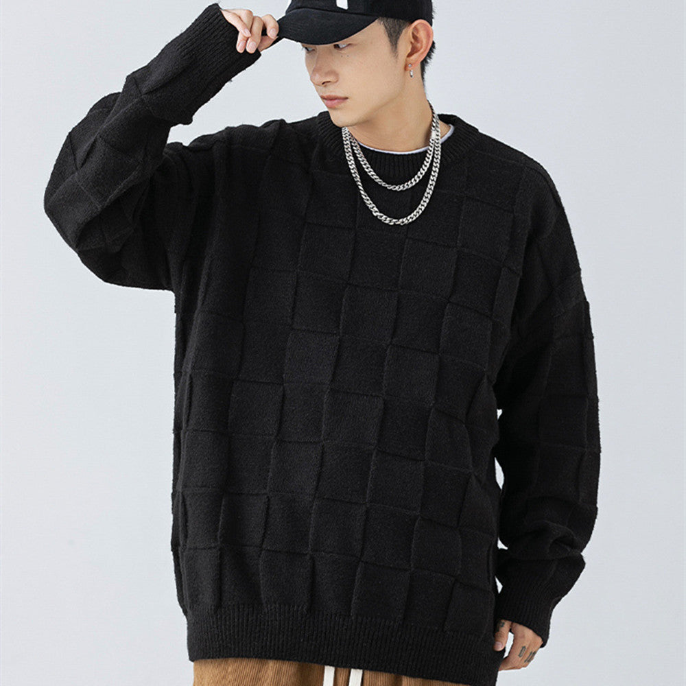 Men's Checkerboard Sweater 2 Versatile Crew Neck