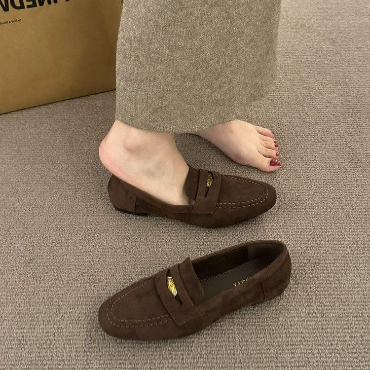 Thick Bottom Deep Mouth Suede Heel Leather Shoes