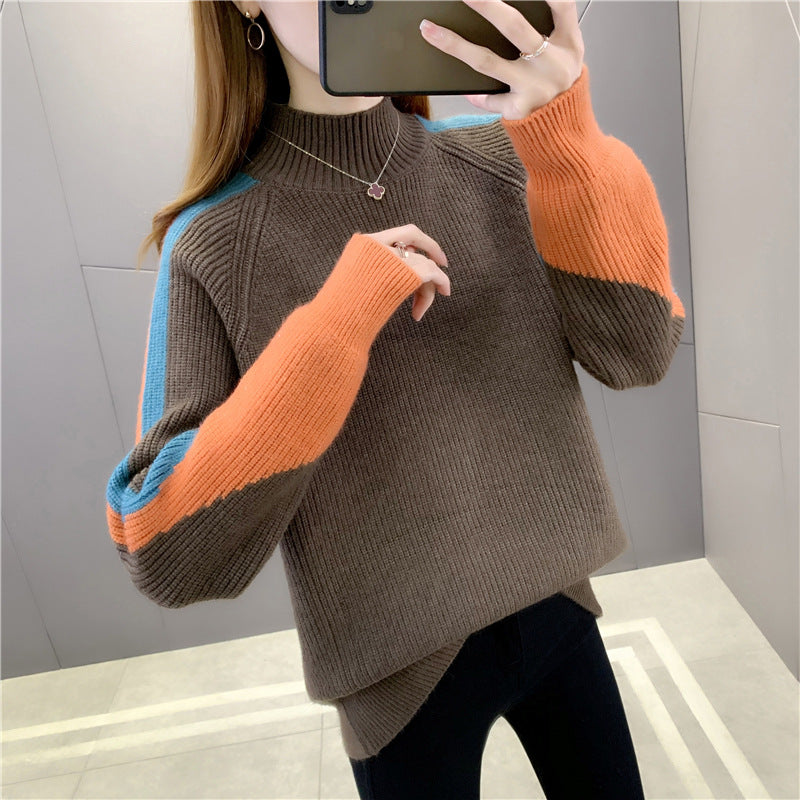 Contrast Color Beautiful Knitted Bottoming Shirt For Women