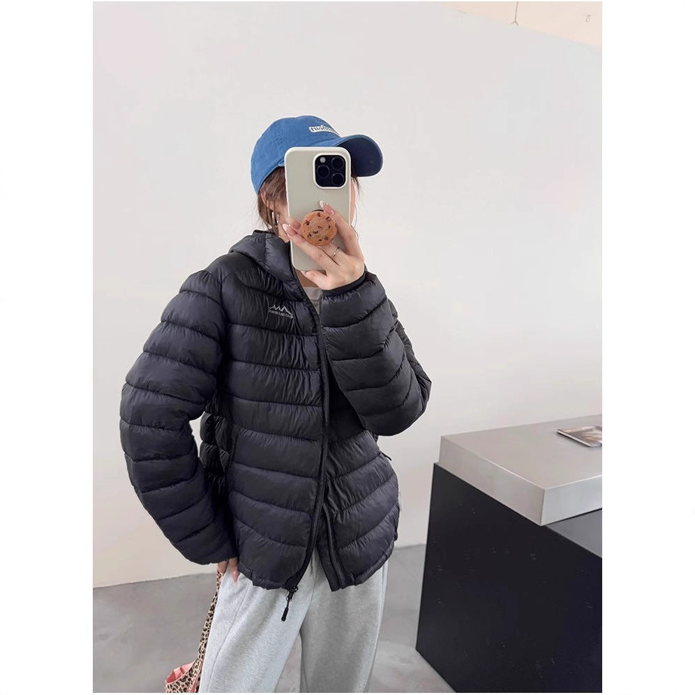 Lightweight Fine Plaid Horizontal Pattern Sports Leisure Hooded Cotton Jacket