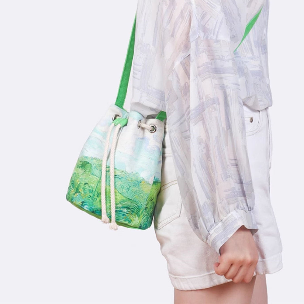 Wheat Field Oil Painting Vintage Art Bucket Bag Crossbody Canvas Bag