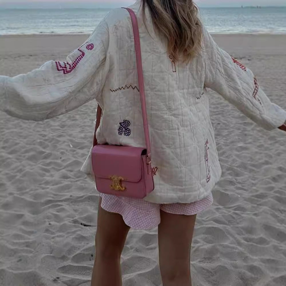 Afslappet All-match V-hals Frugtbroderi Kimono Jakke