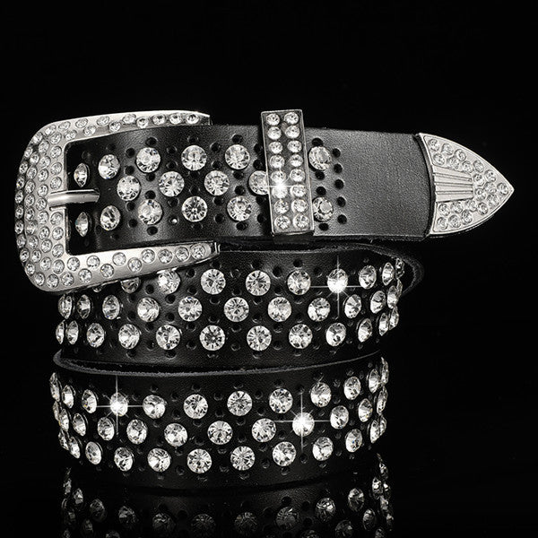 Water Diamond Women's Belt White Leather