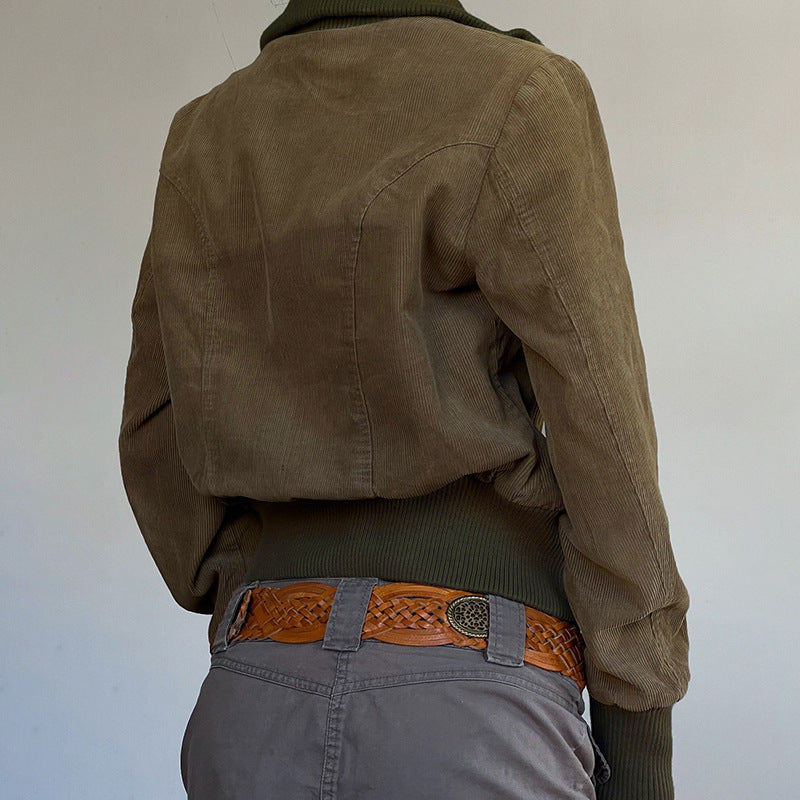 American-style Retro Solid Color Pocket Waist-tight Workwear Jacket