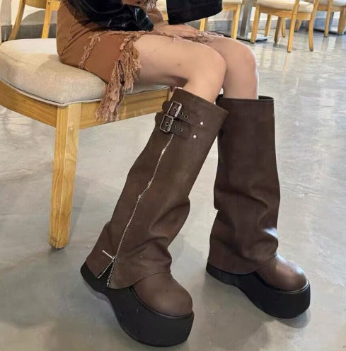 Womens Vintage High-rise Denim Boots