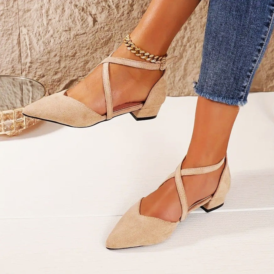 Women's Flat Bottomed Pointed Toe Versatile Cross Tie Single Shoes