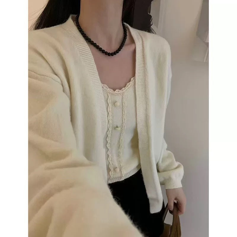 Women's Solid Color Sweater Cardigan Two-piece Suit