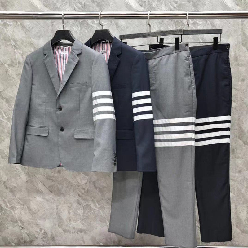 Men's Ladies Couple White Four-bar Suit Suit Trousers Wool Blended British Style Business Suit