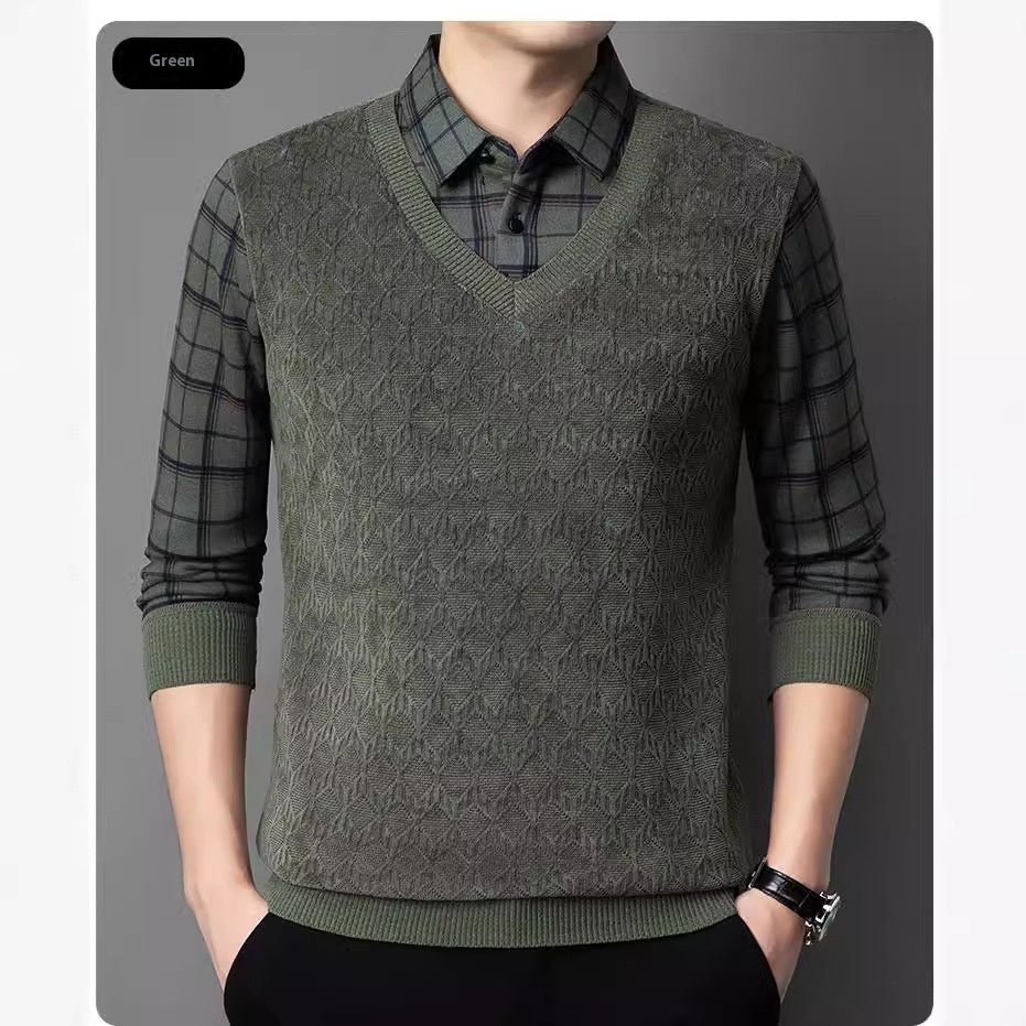 Men's Fleece-lined Thickened Knitting Sweater Bottoming Shirt