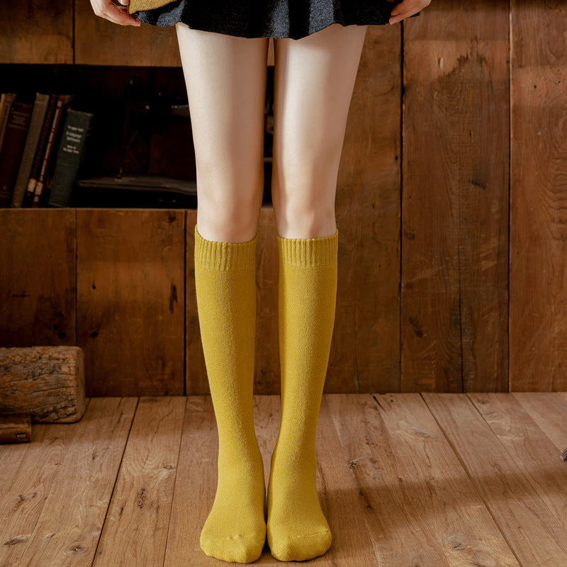 Knee High Brushed Women's Solid Cotton Stockings