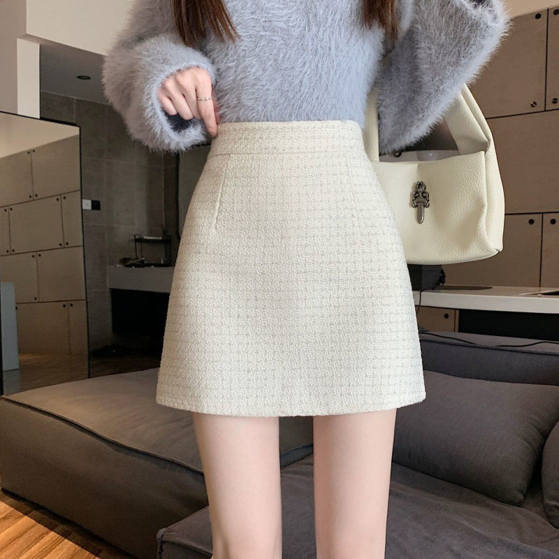 Tweed Classic Style Hip Skirt Small High Waist A- Line Skirt Women's Skirt