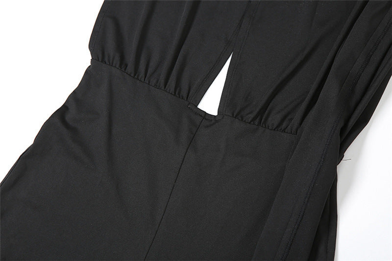 Europæisk og amerikansk efterår Dametøj Halterneck Cut-out Rygløs Slim Fit Skinny Jumpsuit