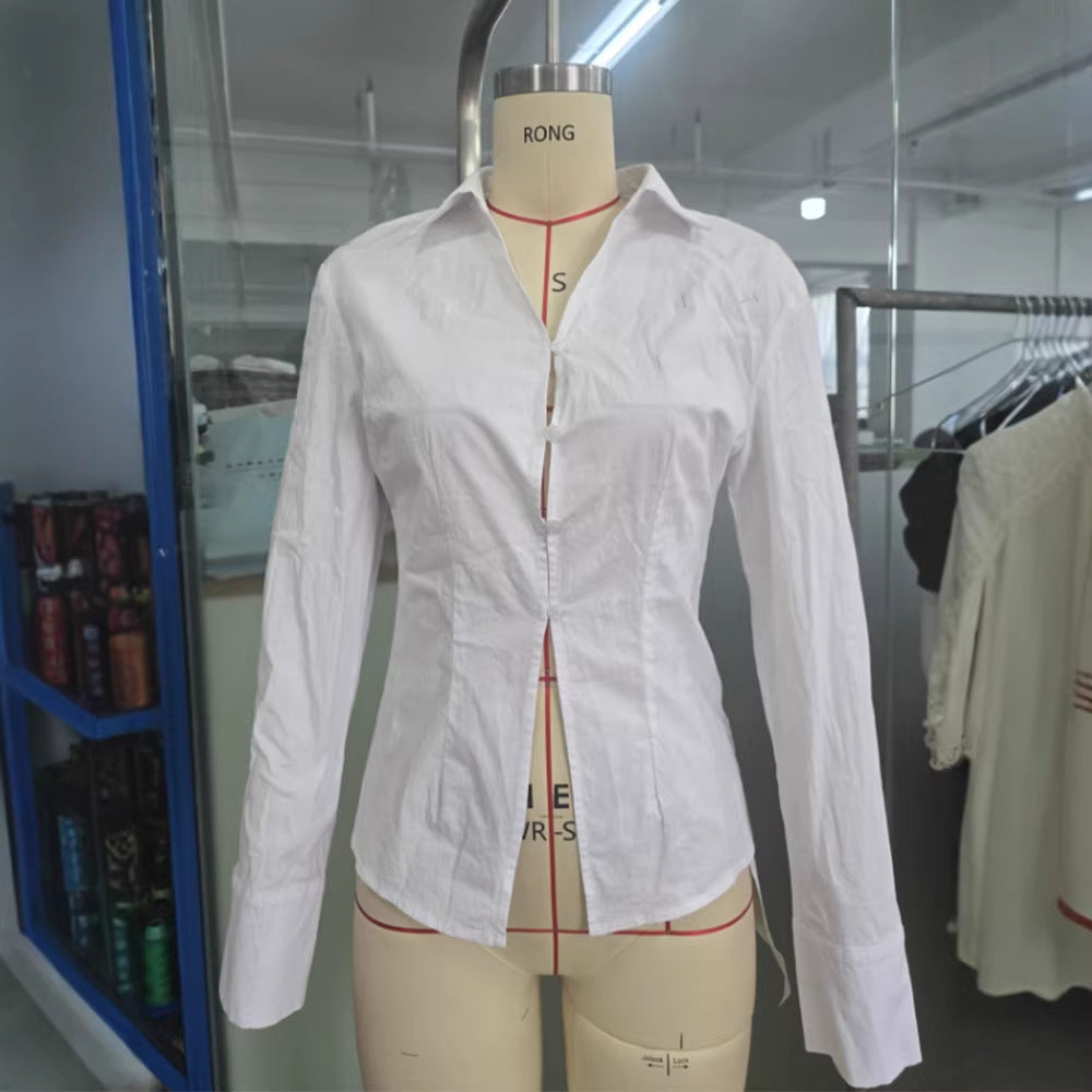 Womens Casual Commuter Buttoned Waist Cinched Shirt