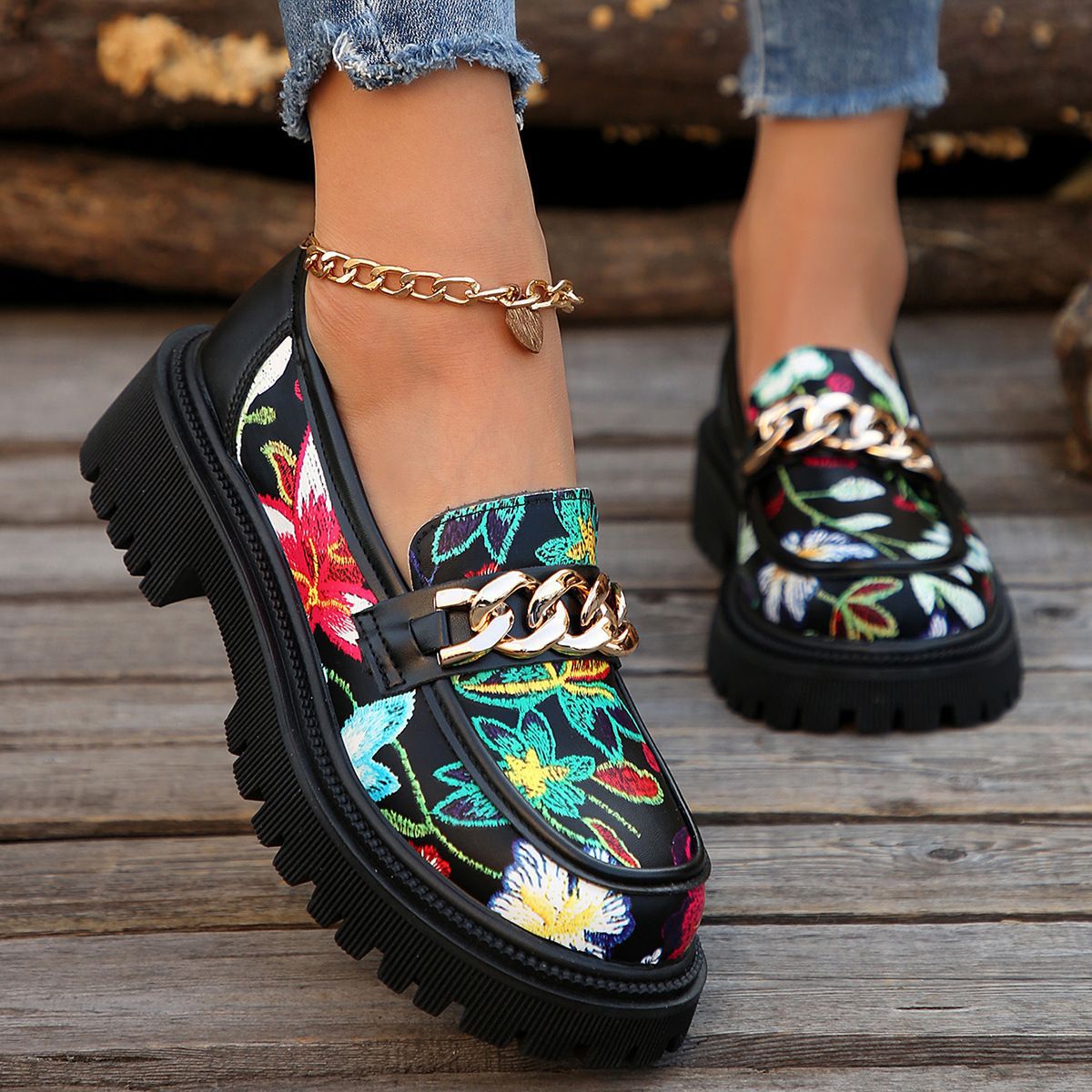 Plus Size Chunky Heel Trendy Retro Loafers