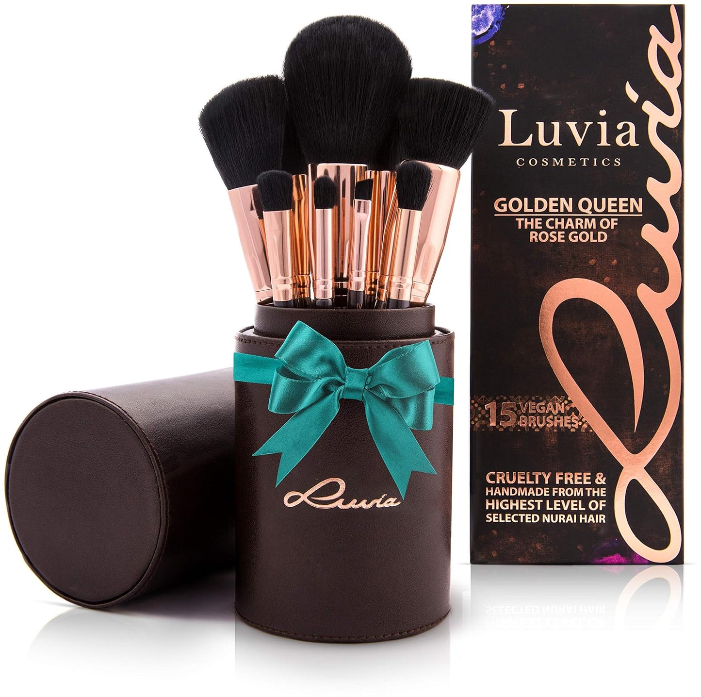 Make-Up-Pinsel-Set – 5-Teilig + Pinselköcher Mit Smart-Halter – LUVIA Daily & Travel Schminkpinsel-Set Für Foundation, Puder & Lidschatten – Perfekt Für Reisen & Unterwegs – Coffee Elegance/Perlmutt