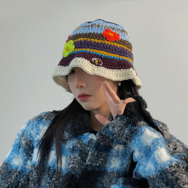 Women's Autumn And Winter Thin Small Flower Knitted Fisherman Hat