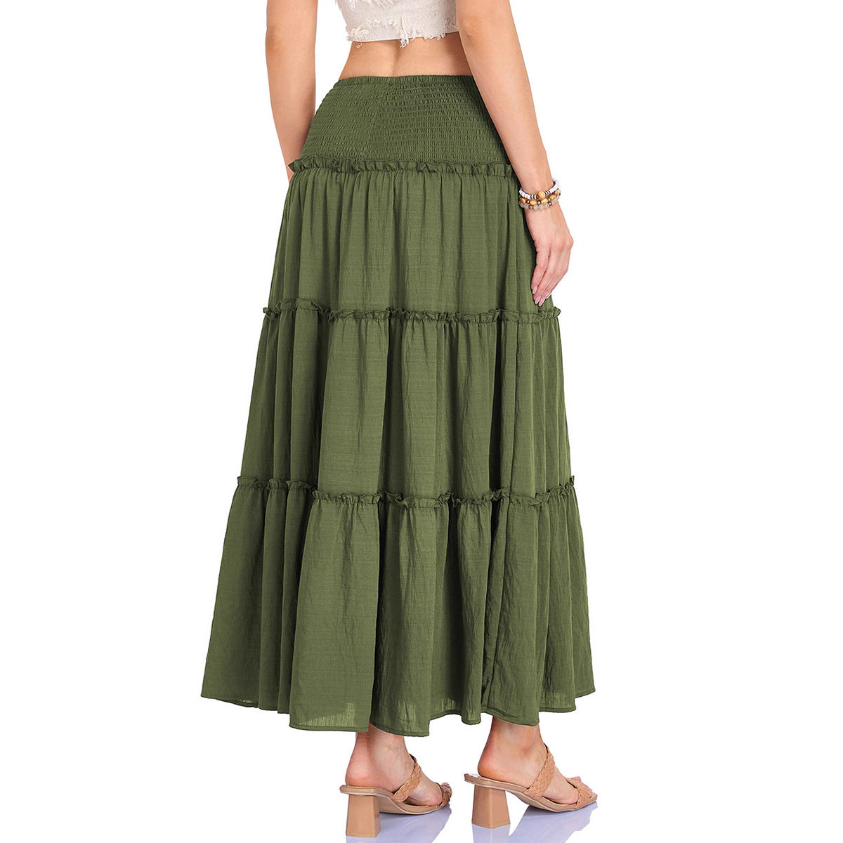 Three Tier Ruffled Cotton Linen Maxi Dress