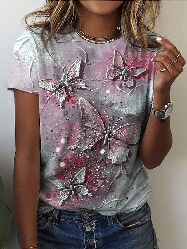 Cute Owl Pattern 3D Printed Round Neck Short Sleeve