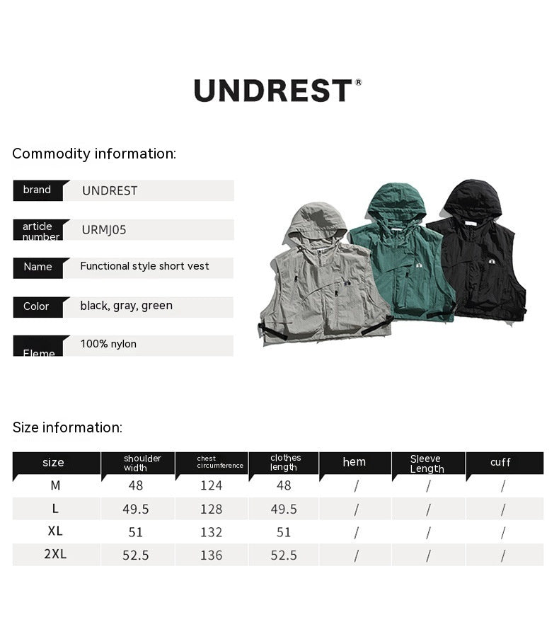 College Style Loose Hooded Windproof Fishing Vest Jacket