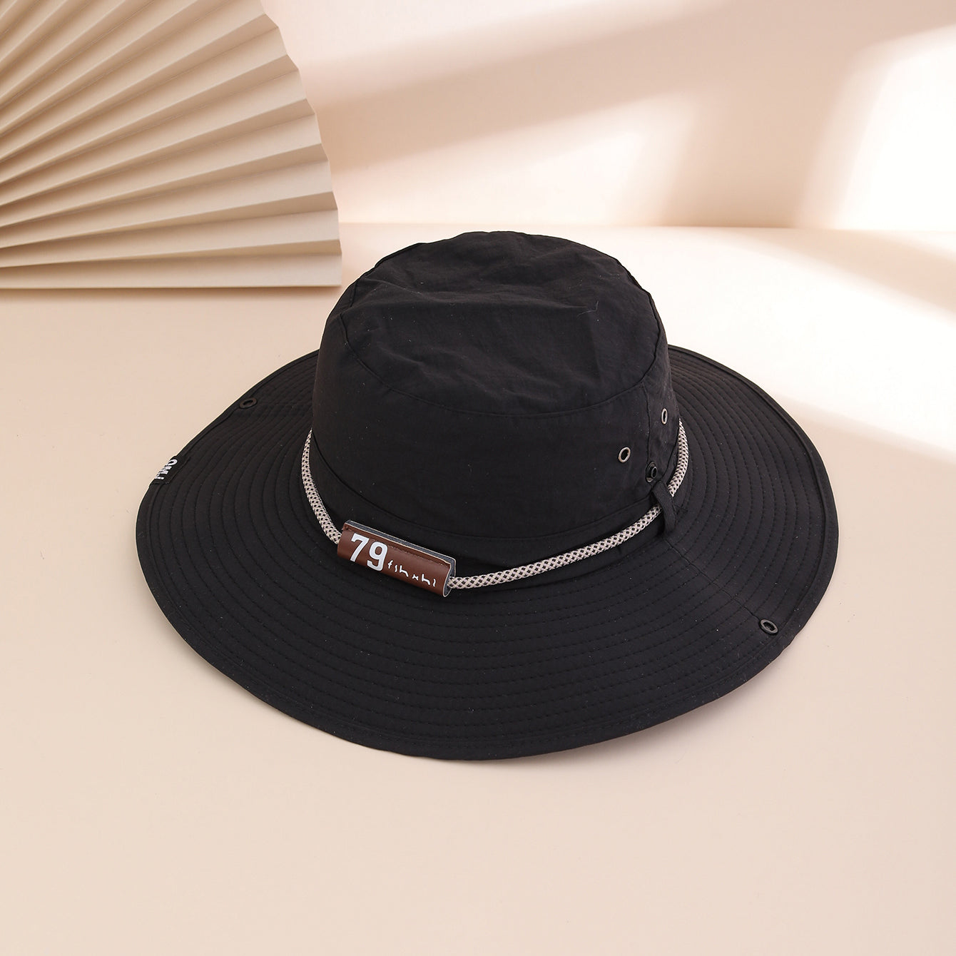 Plain-color Letter-pattern Leather Sun-protective Wide-brimmed Sunshade Outdoor Simple Style Fisherman Hat For Daily Commuting, Fishing, Mountain Climbing
