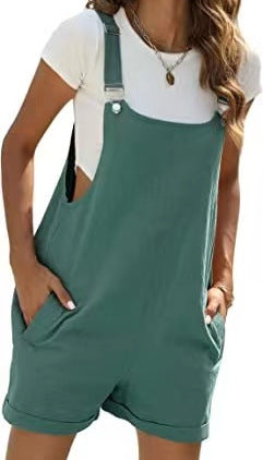 Cotton And Linen Casual Four Seasons Bib Suspender One-piece Shorts