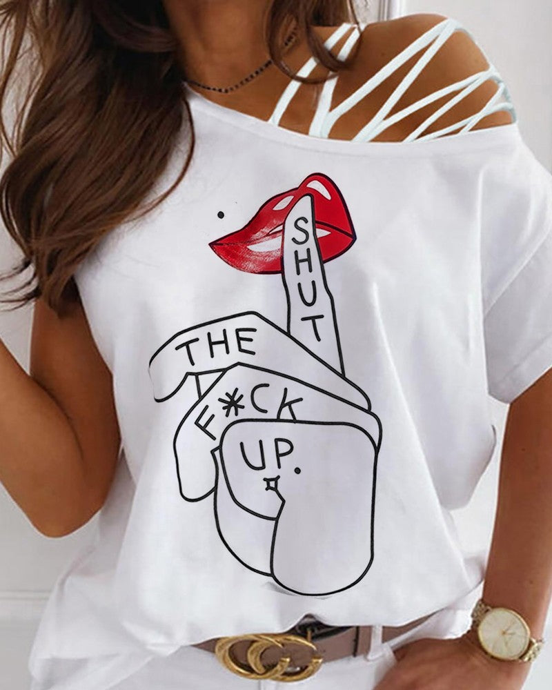 Off-shoulder T-shirt med print